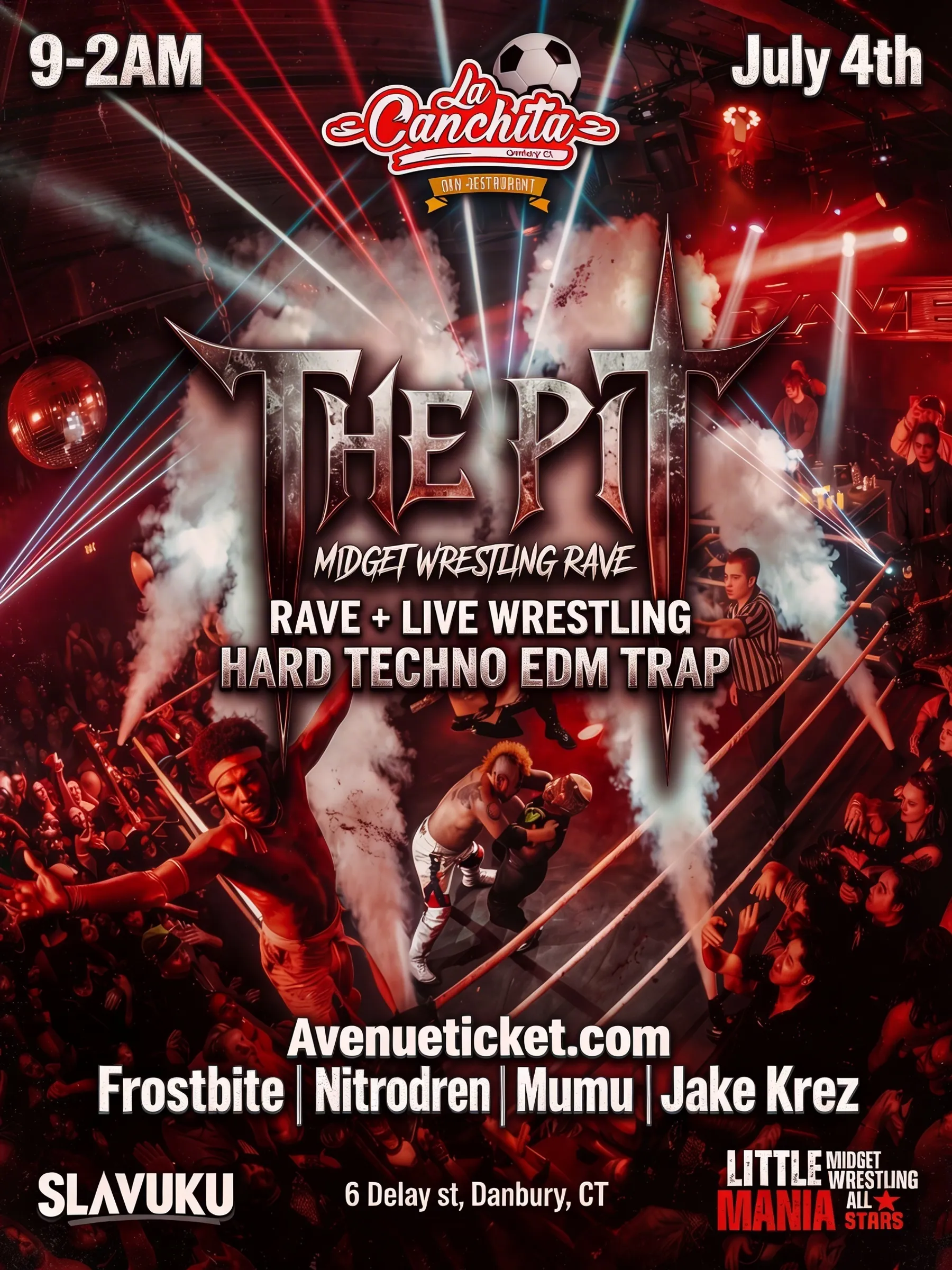 THE PIT: Midget Wrestling Rave flyer