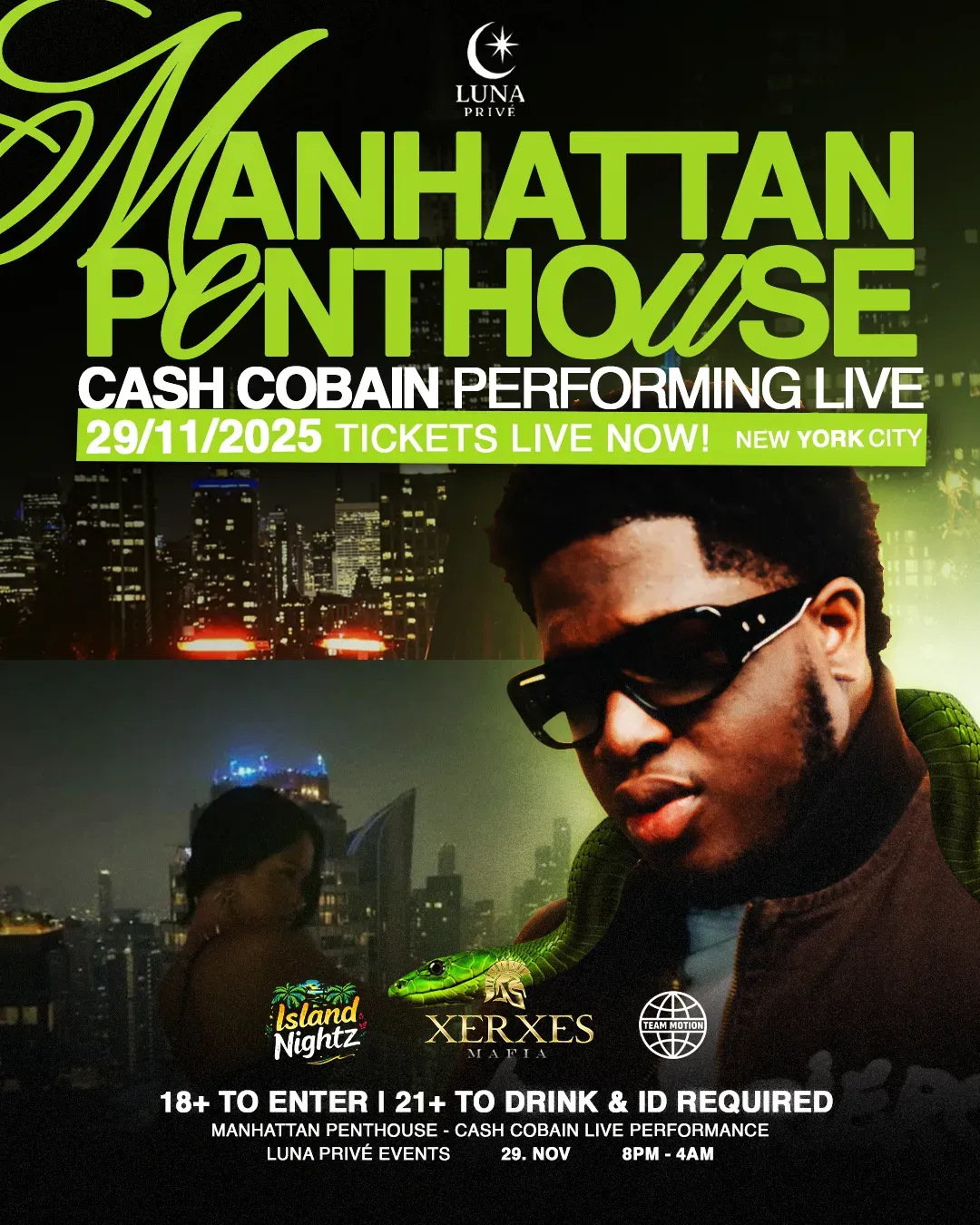 MANHATTAN PENTHOUSE: Cash Cobain Live
NYC Skyline Edition