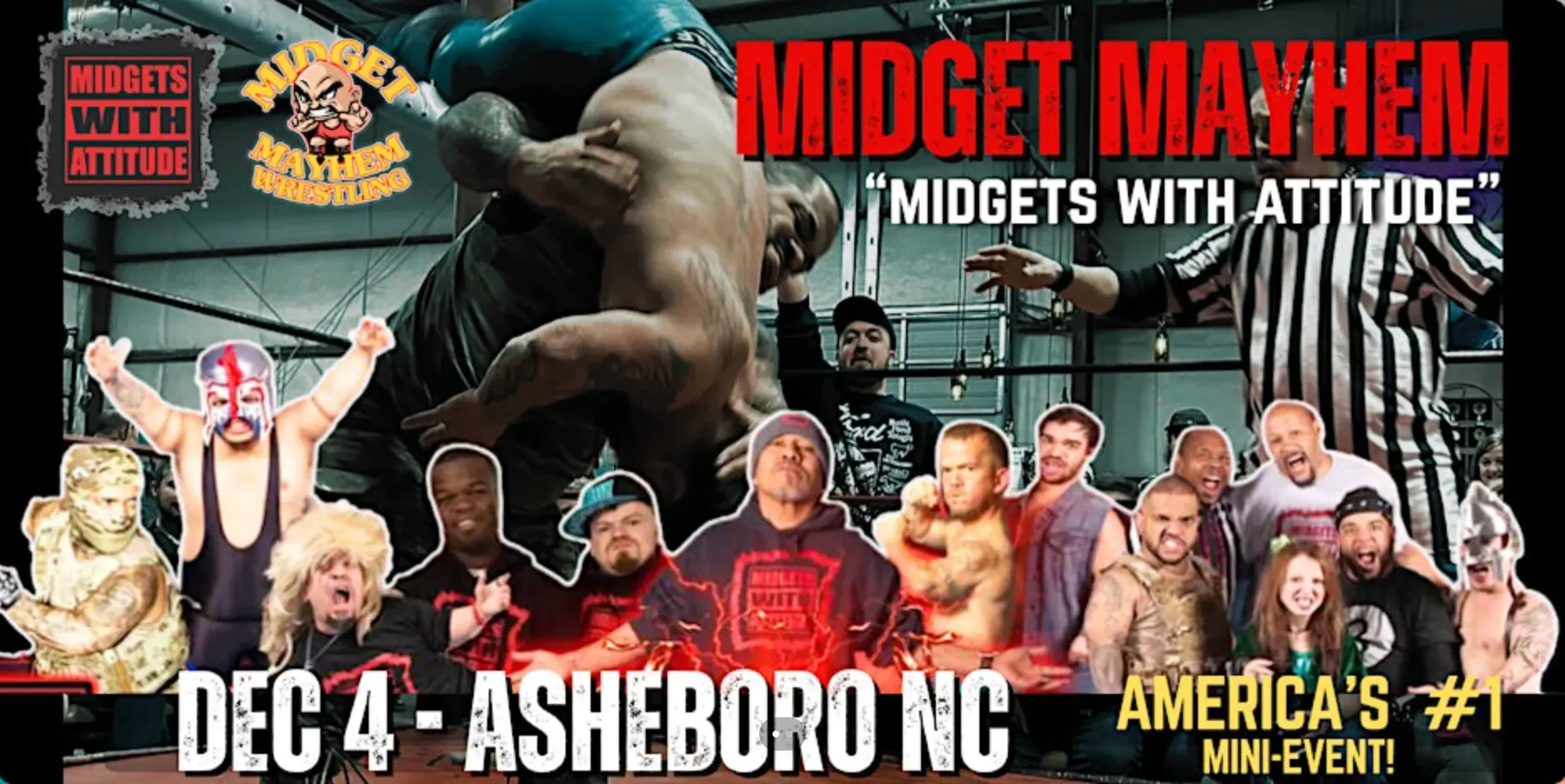 "Midgets With Attitude" @Midget Mayhem Wrestling LIVE! Asheboro NC (18+)