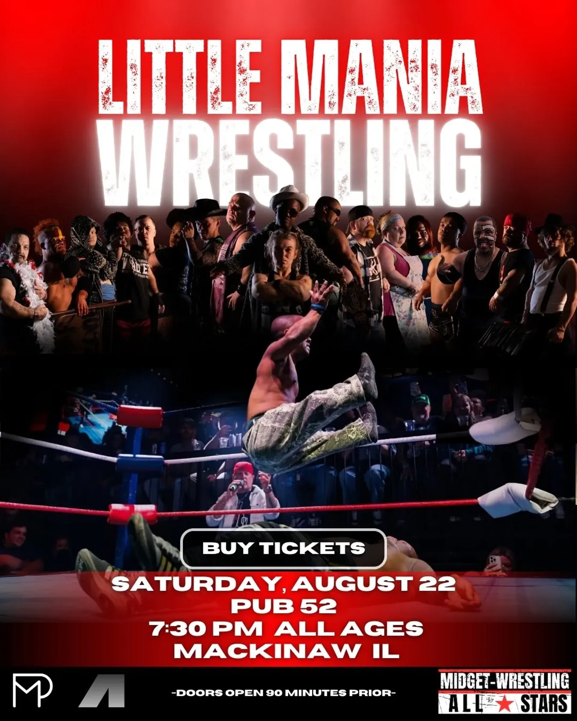 Little Mania Midget Wrestling – Mackinaw, IL – Aug 22, 2026 – Buy Now flyer
