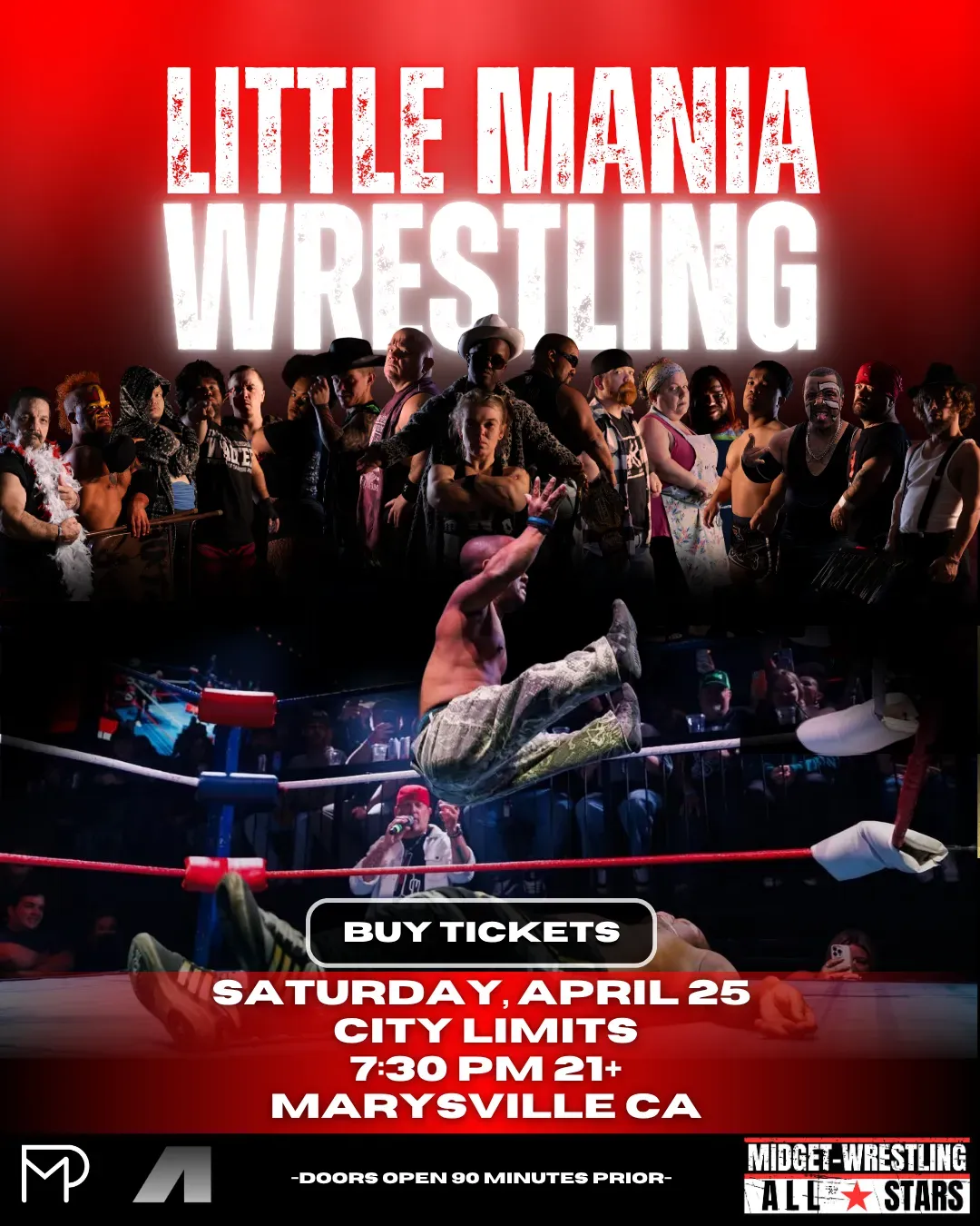 Little Mania Midget Wrestling – Marysville, CA– Apr 25, 2026 – Buy Now flyer