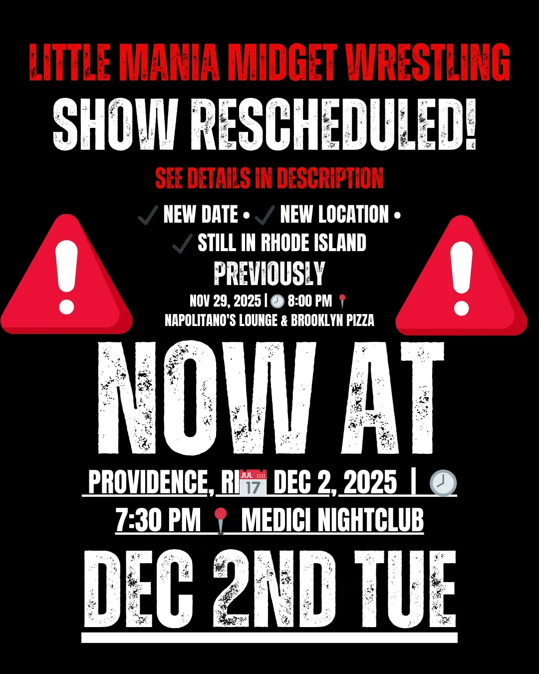 Little Mania Midget Wrestling – Rescheduled Show: Formerly Nov 29 – Now Dec 2, 2025 – Little Mania Midget Wrestling