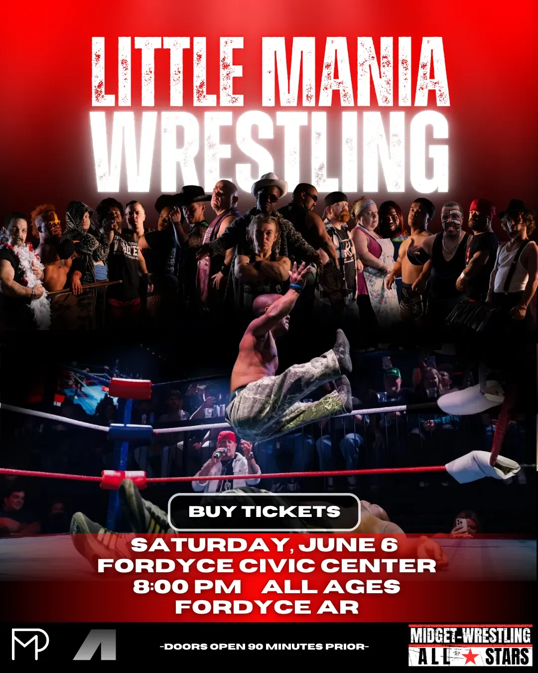 Little Mania Midget Wrestling – Fordyce, AR – June 6, 2026 – Buy Now flyer