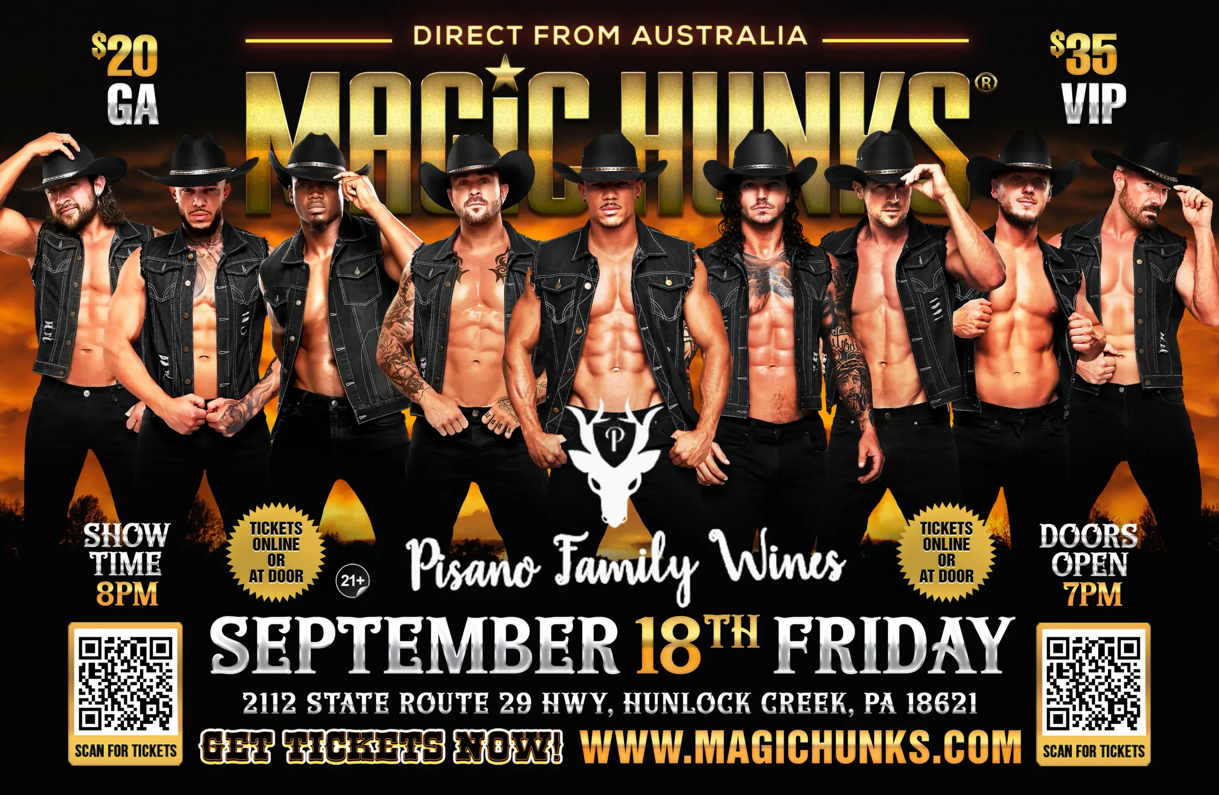 MAGIC HUNKS® AUSTRALIAN TAKEOVER HUNLOCK CREEK, PA USA!!