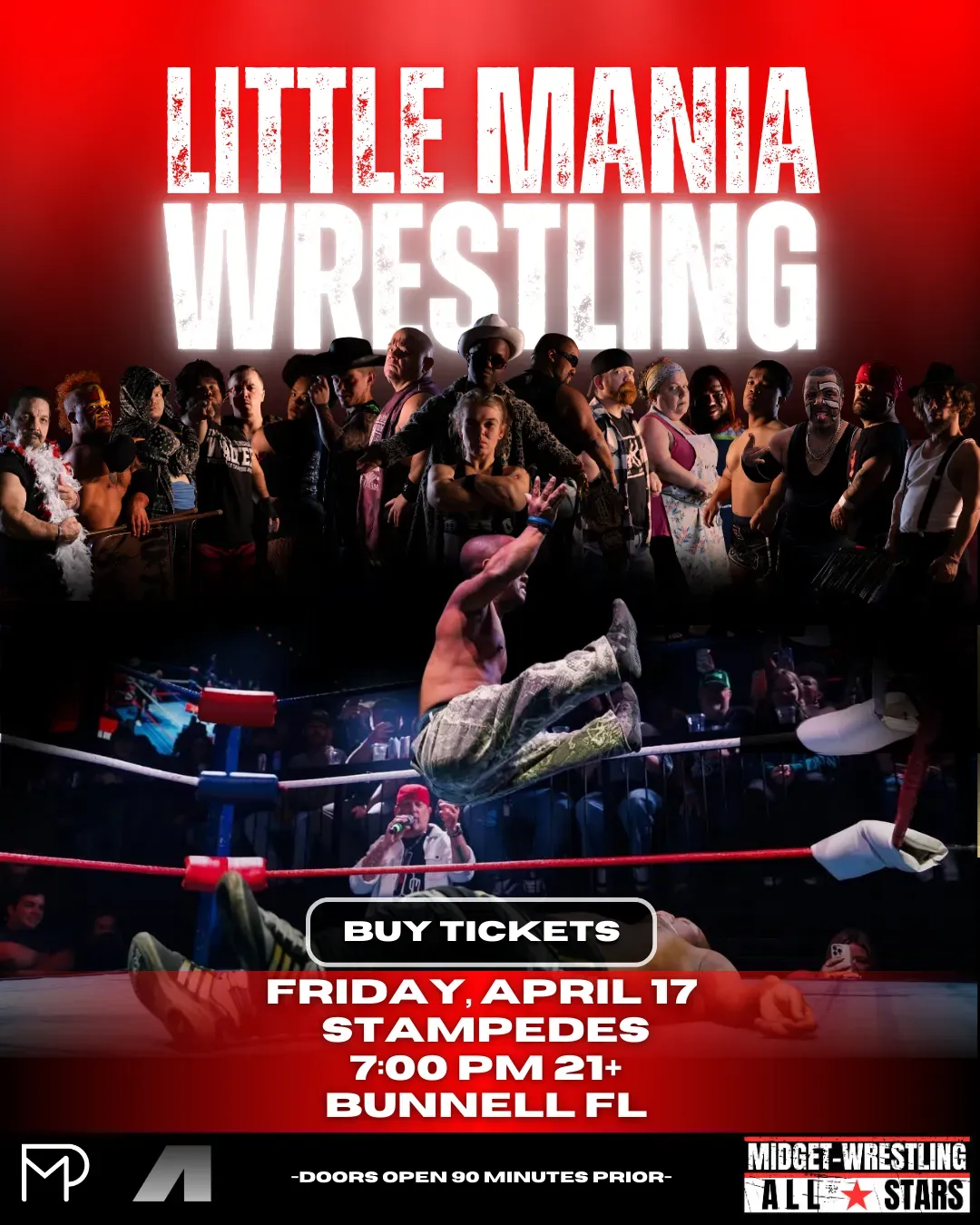 Little Mania Midget Wrestling – Bunnell, FL – Apr 17, 2026 – Buy Now flyer