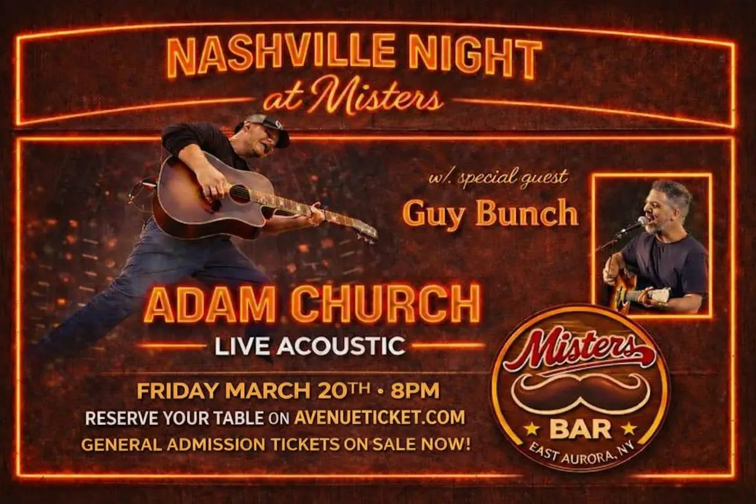 Nashville Night at Misters Ft: Country Artist Adam Church and Guy Bunch