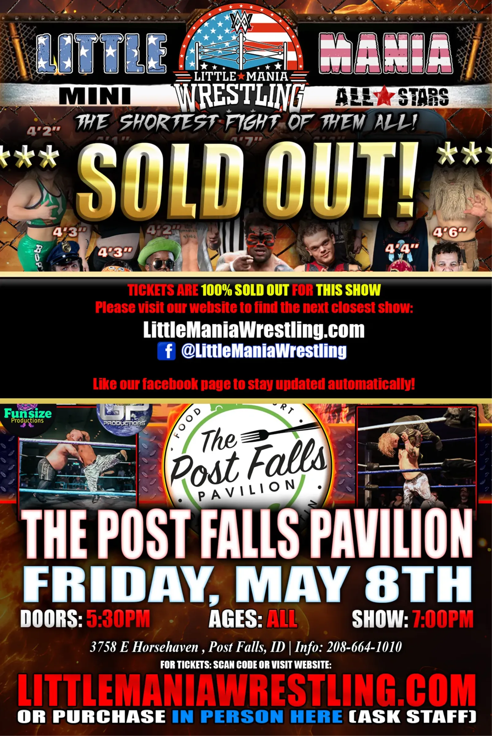 Post Falls, ID - Little Mania Mini Wrestling @ The Post Falls Pavilion flyer