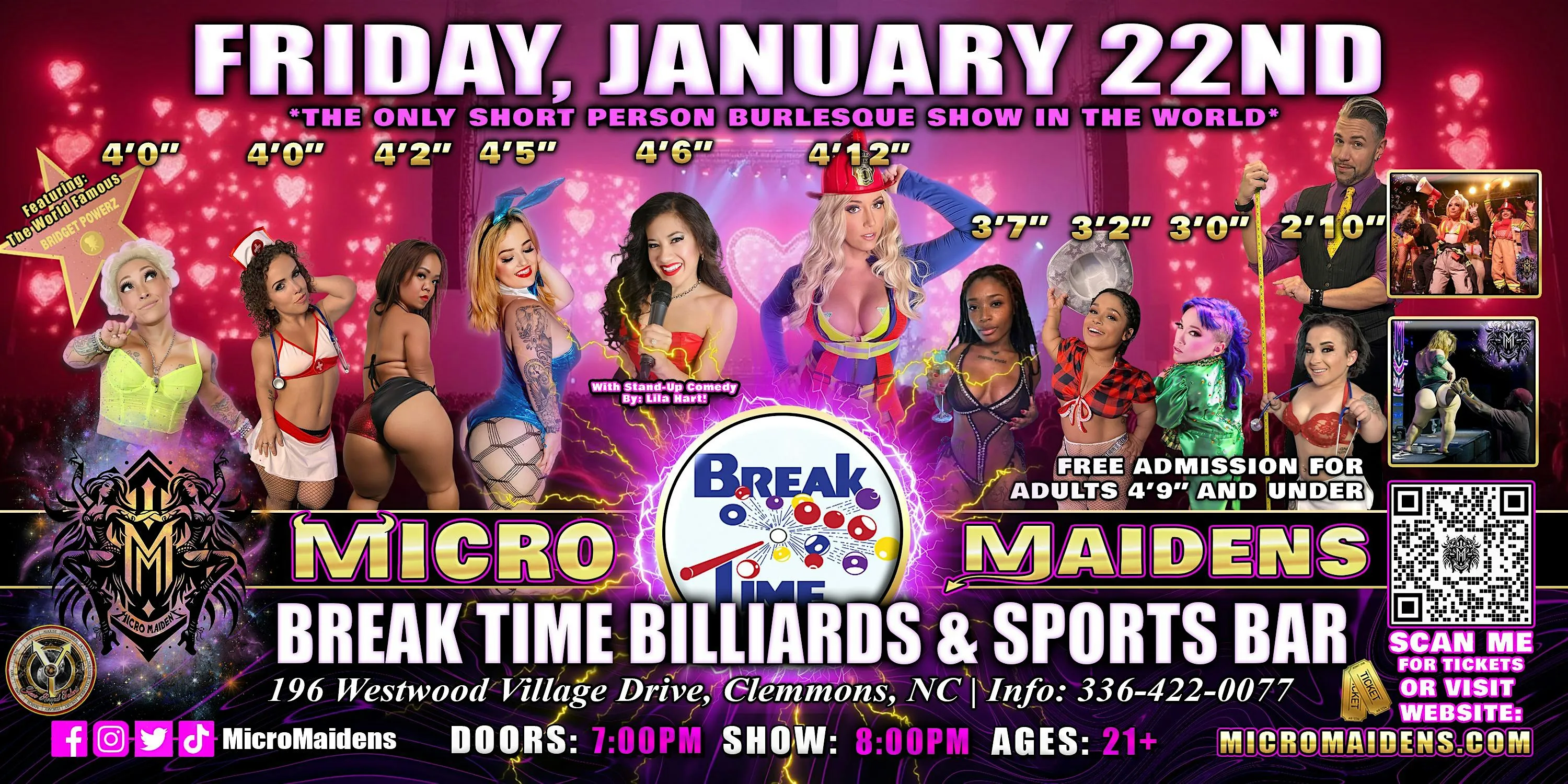 Clemmons, NC - Micro Maidens Dwarf Dancers @ Break Time Billiards