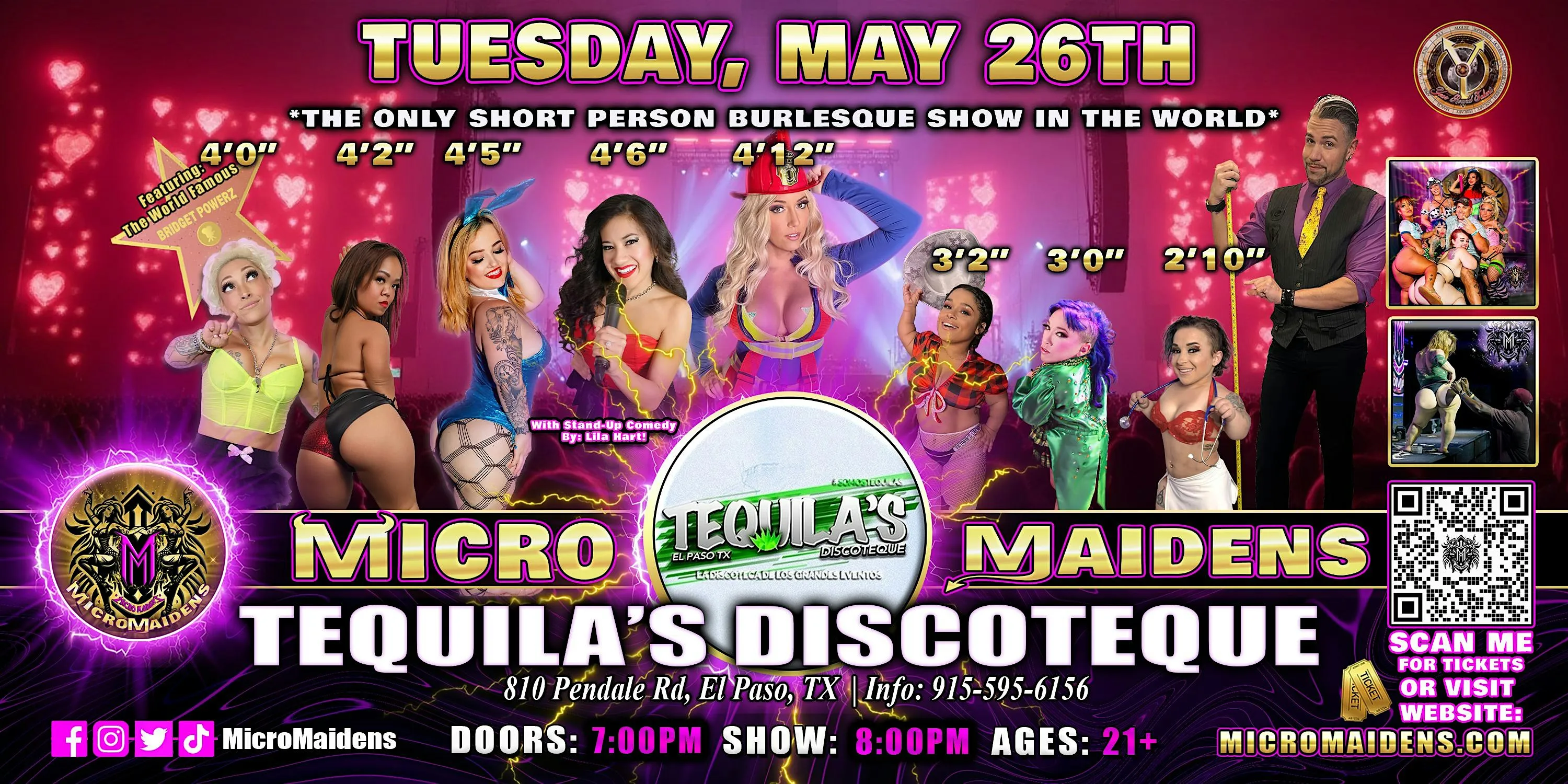 El Paso, TX - Micro Maidens Dwarf Dancers @ Tequila's discoteque flyer