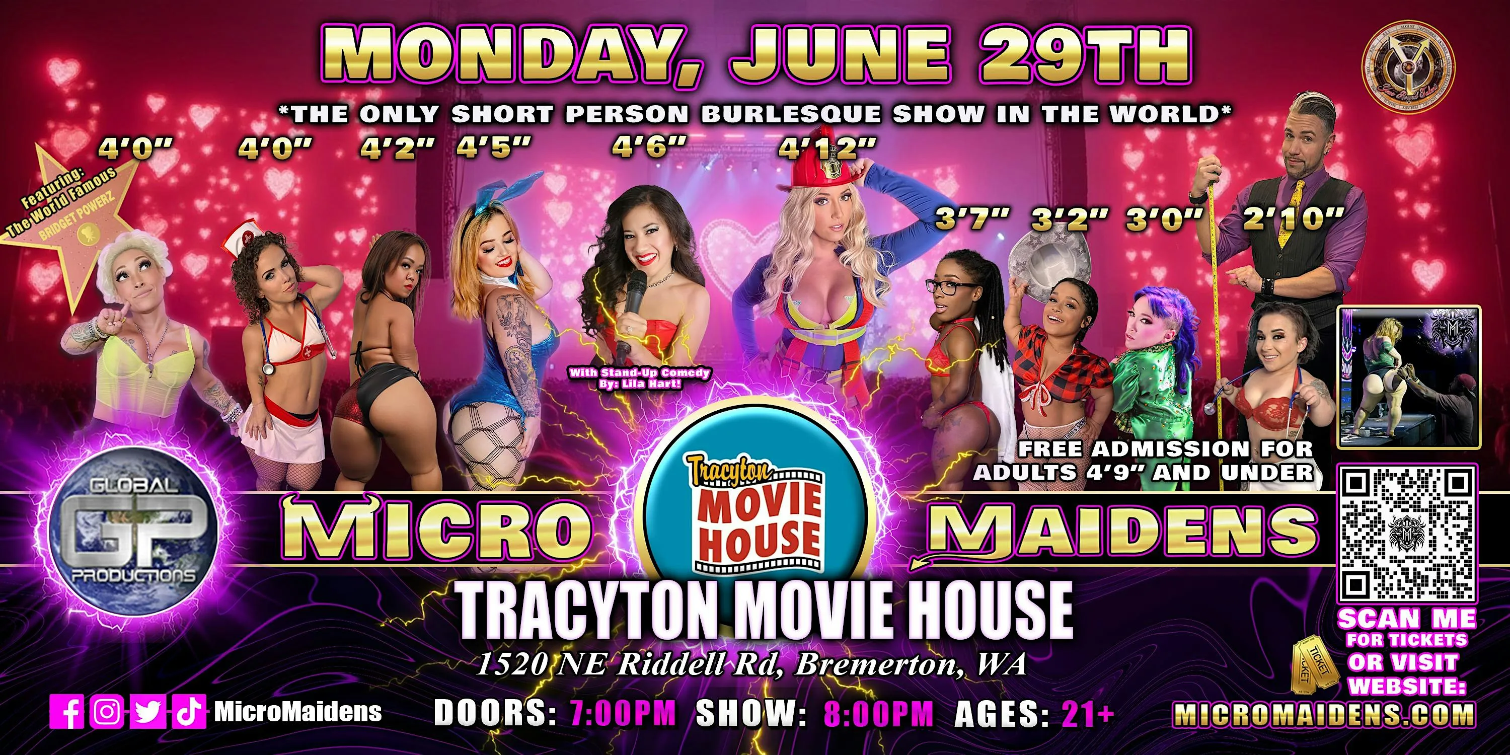 Bremerton, WA - Micro Maidens Dwarf Dancers @ Tracyton Movie House - Monday