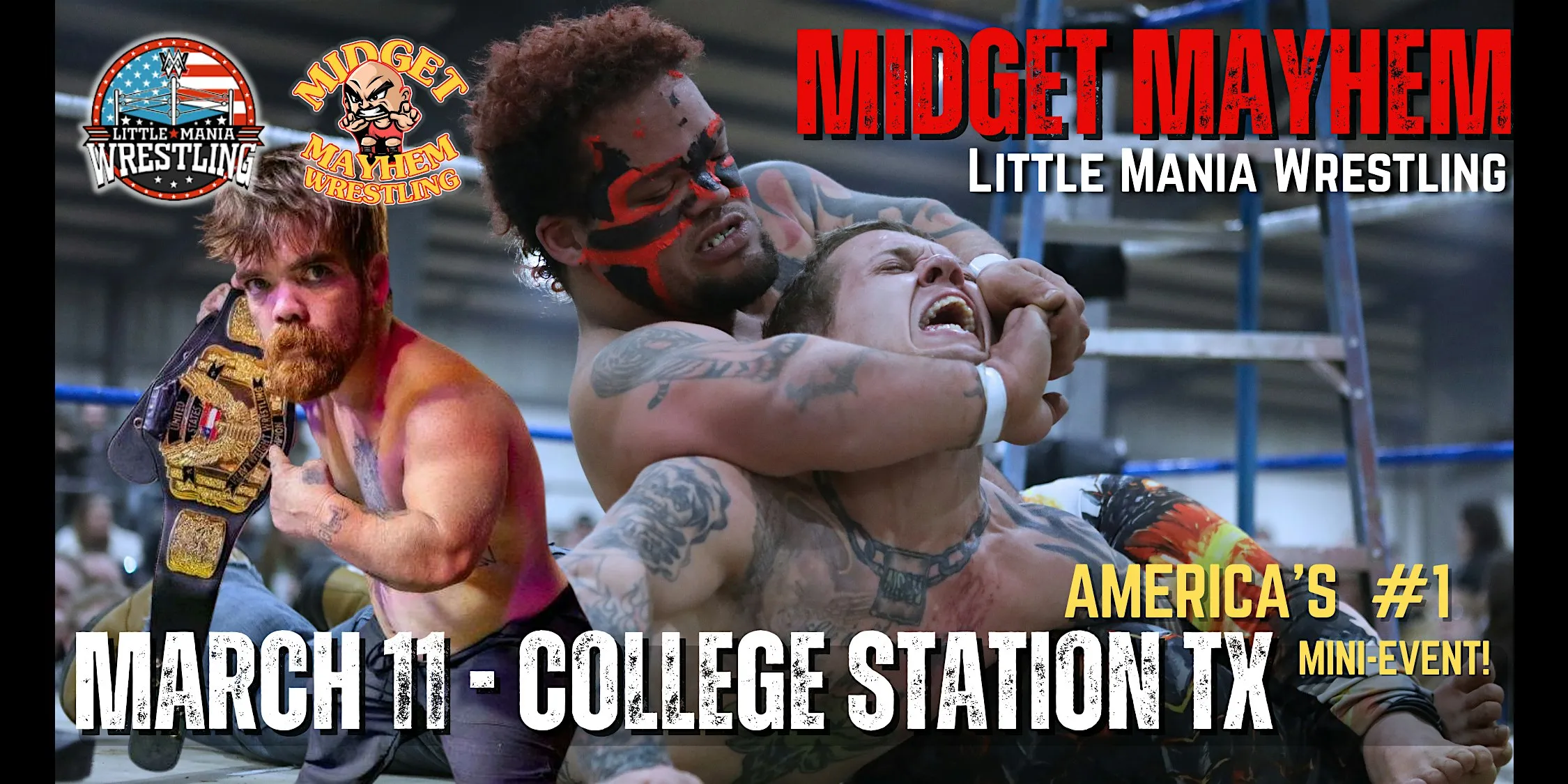 College Station TX - Midget Mayhem / Little Mania" Mini Wrestling LIVE (21+)